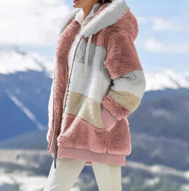 50%OFF💥Women/Couple Winter Plush Hooded Colorblock Jacket with Pockets