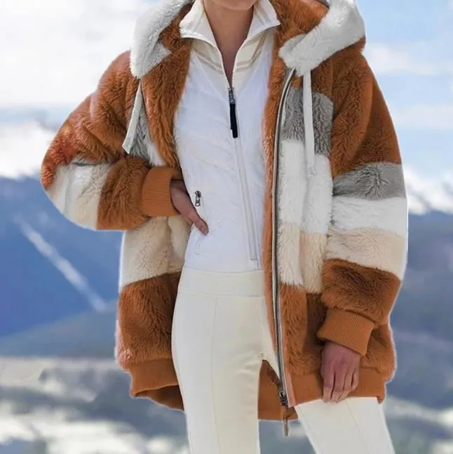 50%OFF💥Women/Couple Winter Plush Hooded Colorblock Jacket with Pockets