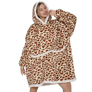 Adults Leopard Print Oversized Plush Blanket Hoodie
