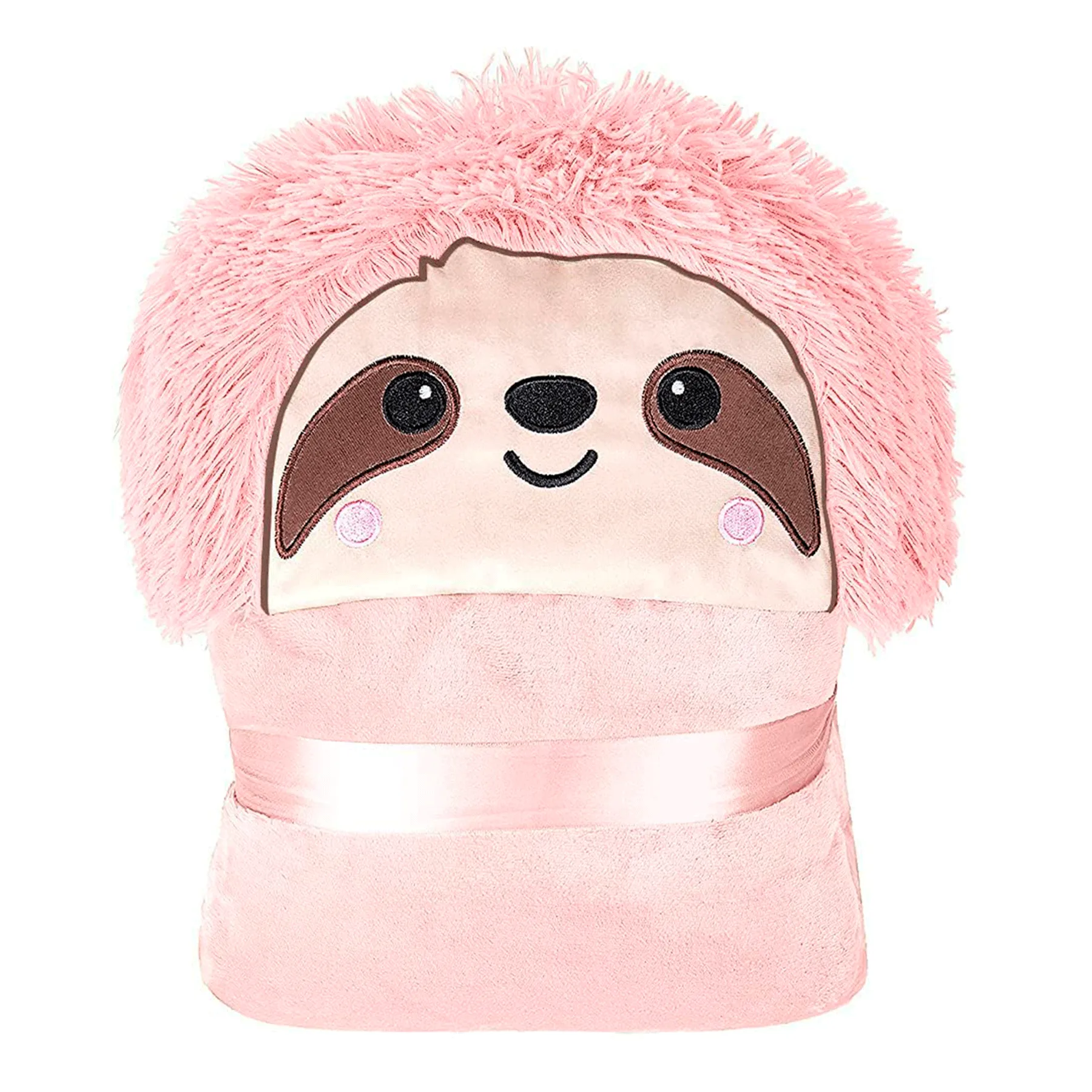 Animal Fluffy Fleece Unisex Hooded Blankets - Pink Sloth