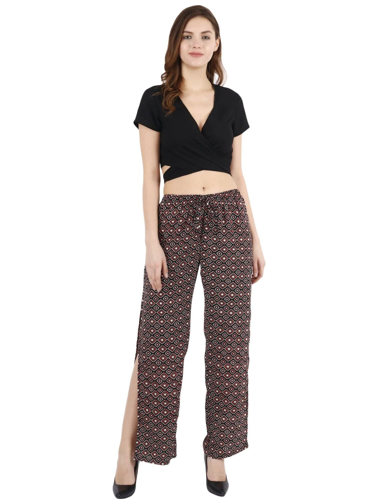 Black Graphic Printed Pyjama with Side Slits