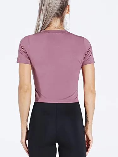 Cadmus Workout Crop Tops Women Racerback Dry Fit Athletic Shirts Short Sleeve 3 Piecese, Grey, White, Pink, Small