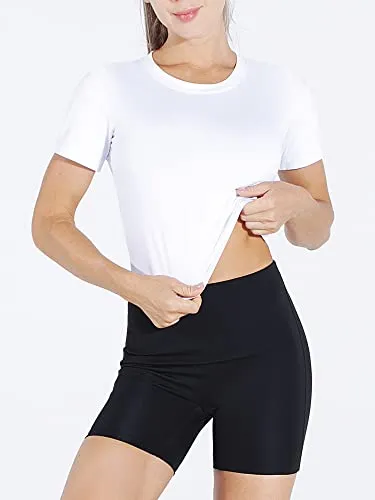 Cadmus Workout Crop Tops Women Racerback Dry Fit Athletic Shirts Short Sleeve 3 Piecese, Grey, White, Pink, Small
