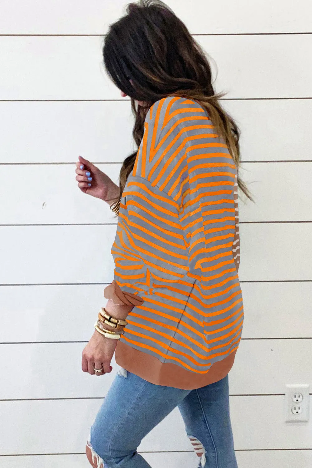 Casual Stripe Colorblock Drop Shoulder Oversize Sweatshirt
