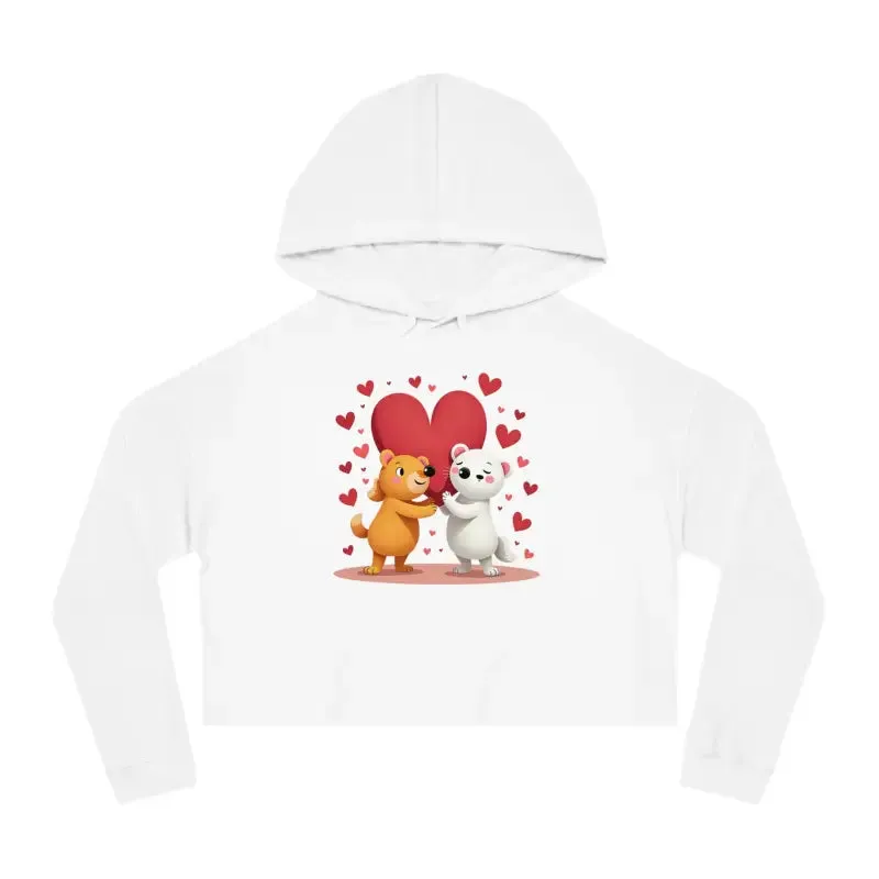 Cropped Hooded Sweatshirt with Bear Heart Design
