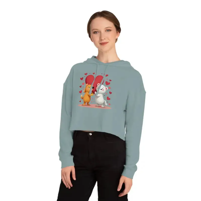 Cropped Hooded Sweatshirt with Bear Heart Design