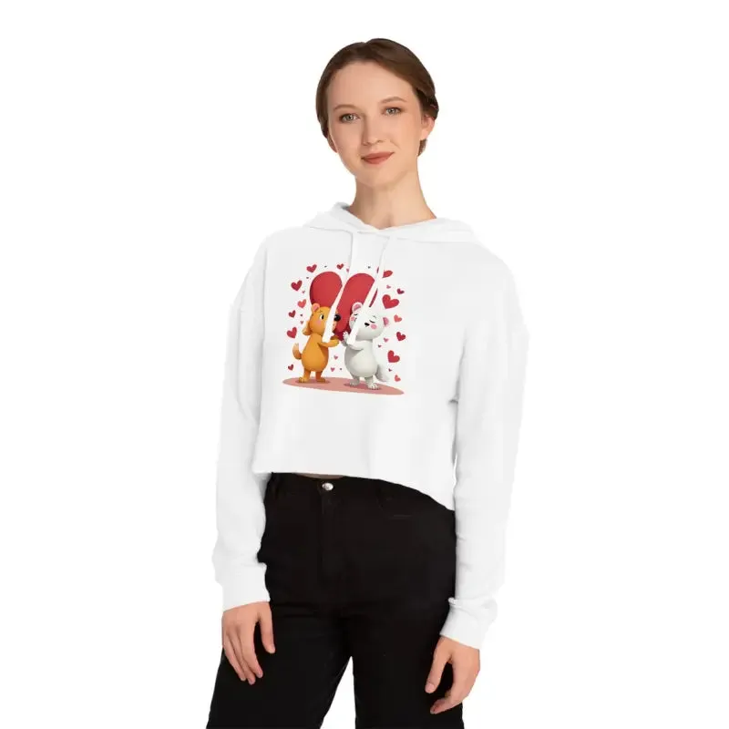 Cropped Hooded Sweatshirt with Bear Heart Design
