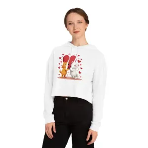 Cropped Hooded Sweatshirt with Bear Heart Design