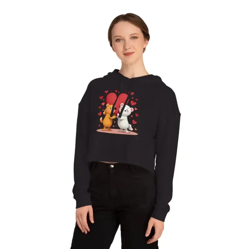 Cropped Hooded Sweatshirt with Bear Heart Design