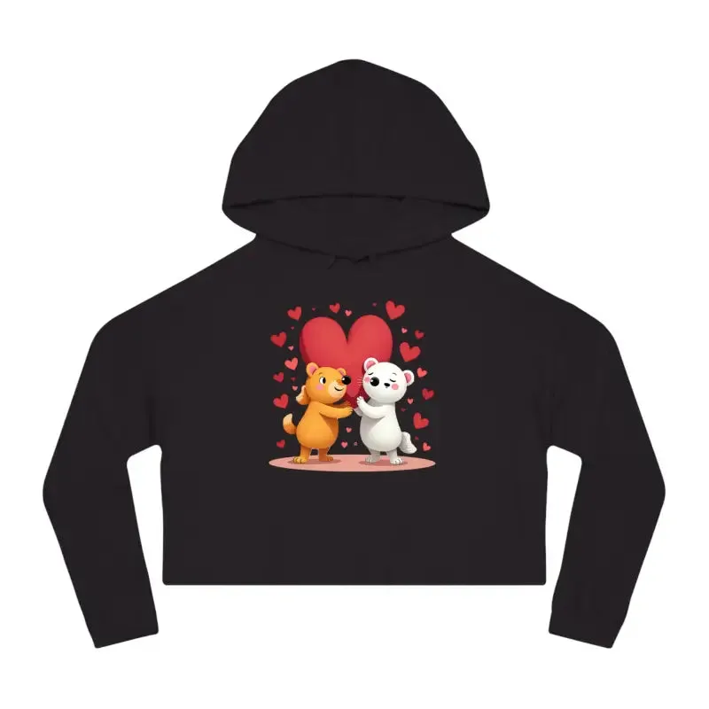 Cropped Hooded Sweatshirt with Bear Heart Design