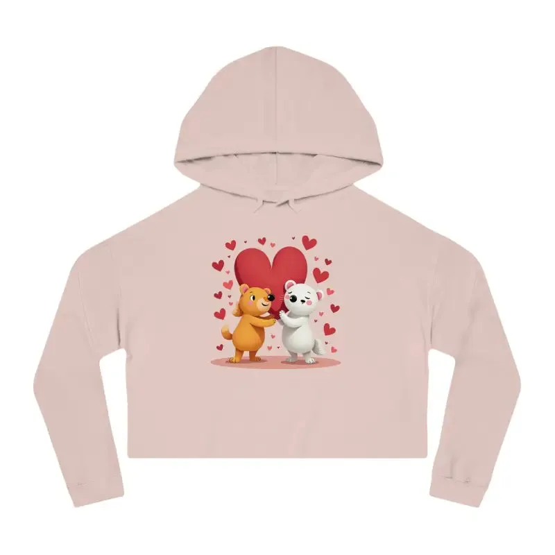 Cropped Hooded Sweatshirt with Bear Heart Design