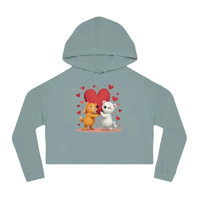 Cropped Hooded Sweatshirt with Bear Heart Design