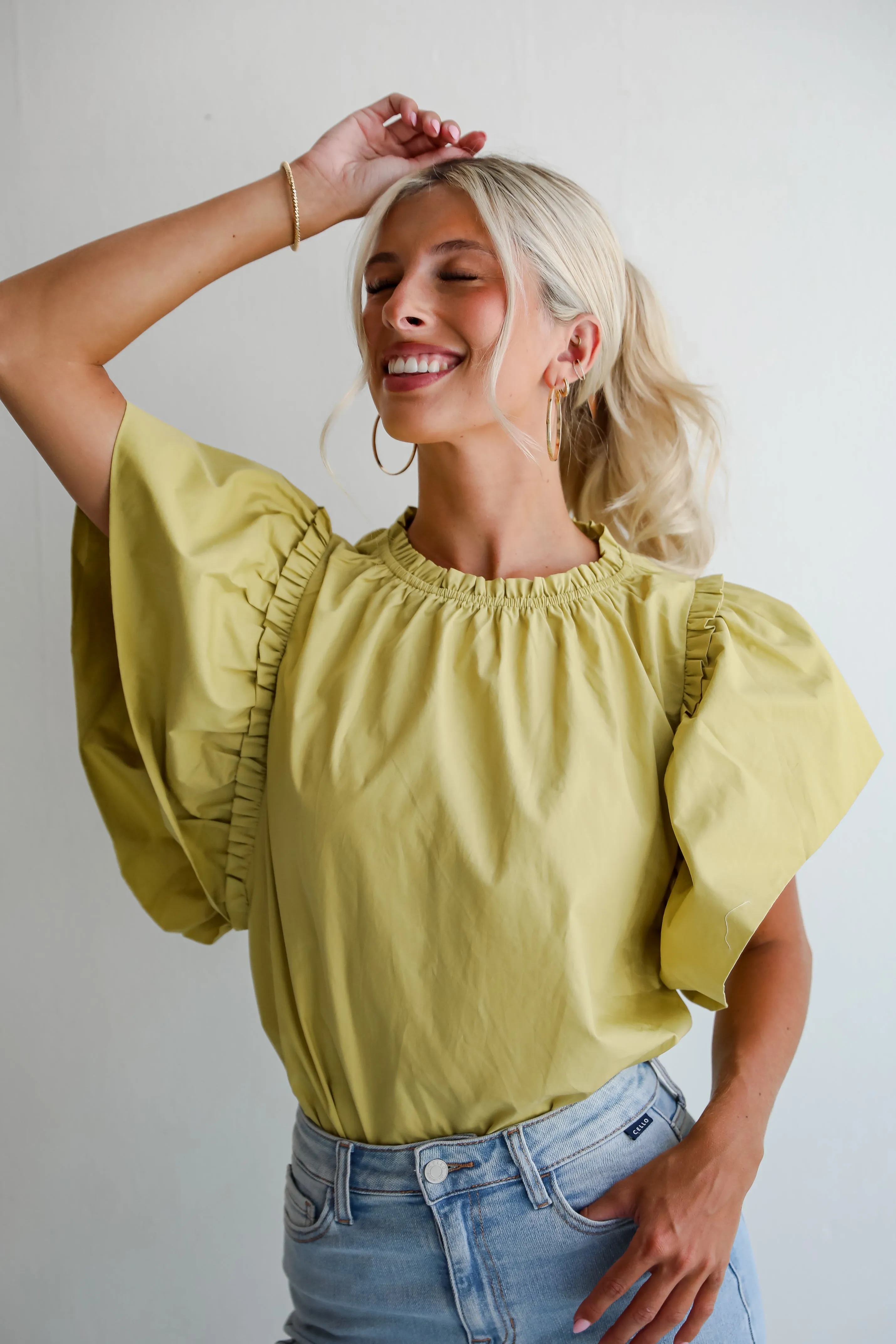 FINAL SALE - Precious Trend Chartreuse Ruffle Blouse
