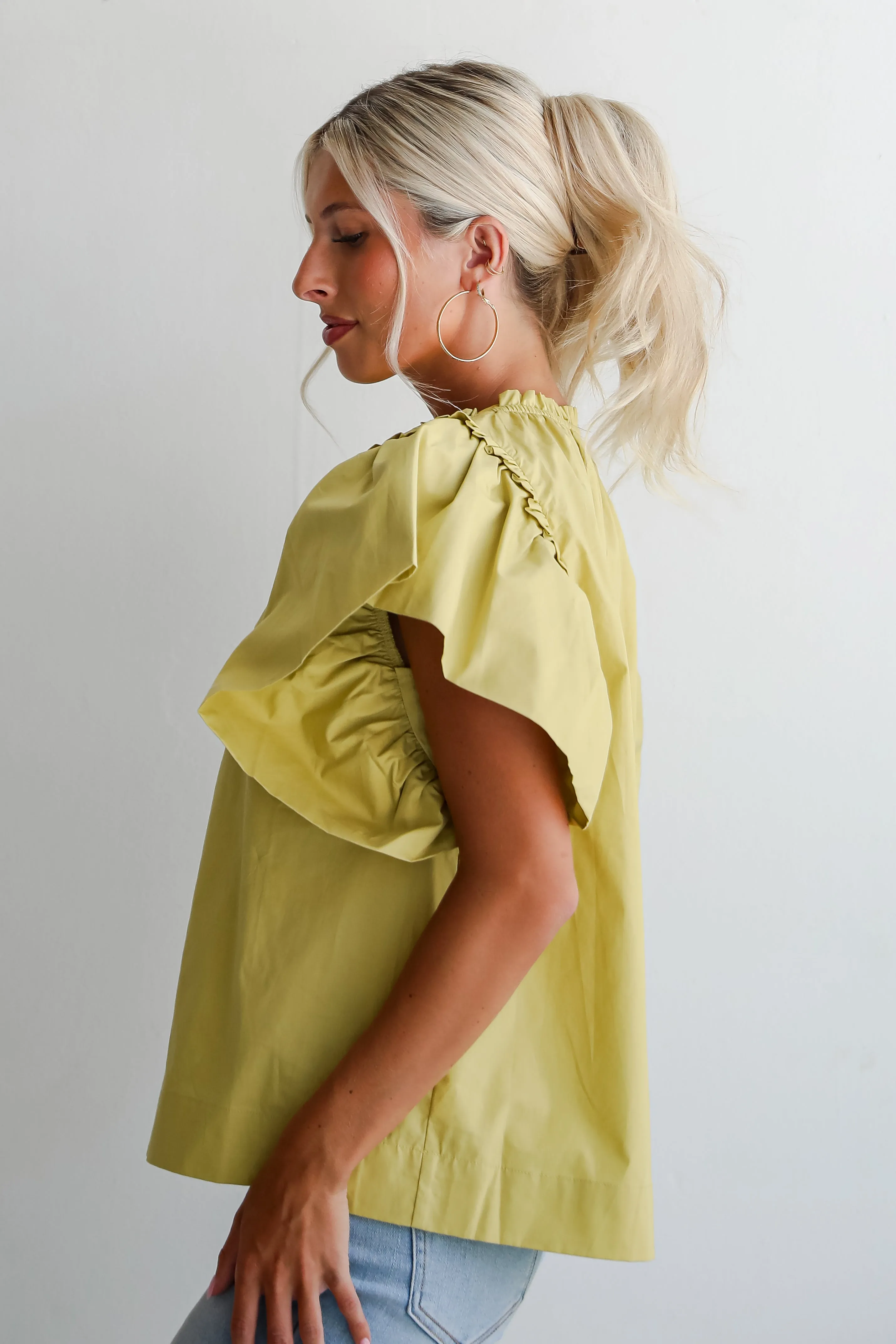 FINAL SALE - Precious Trend Chartreuse Ruffle Blouse