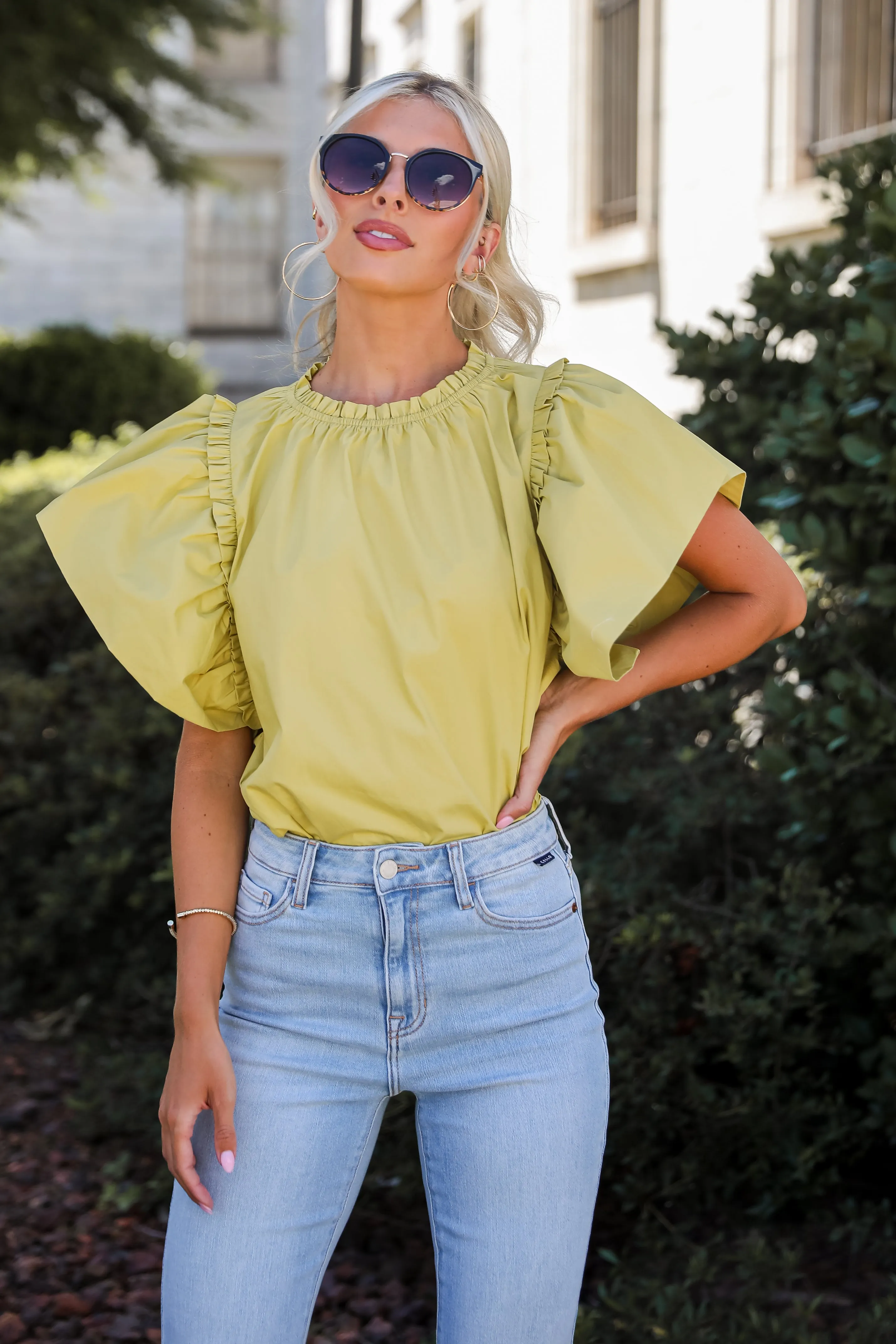 FINAL SALE - Precious Trend Chartreuse Ruffle Blouse