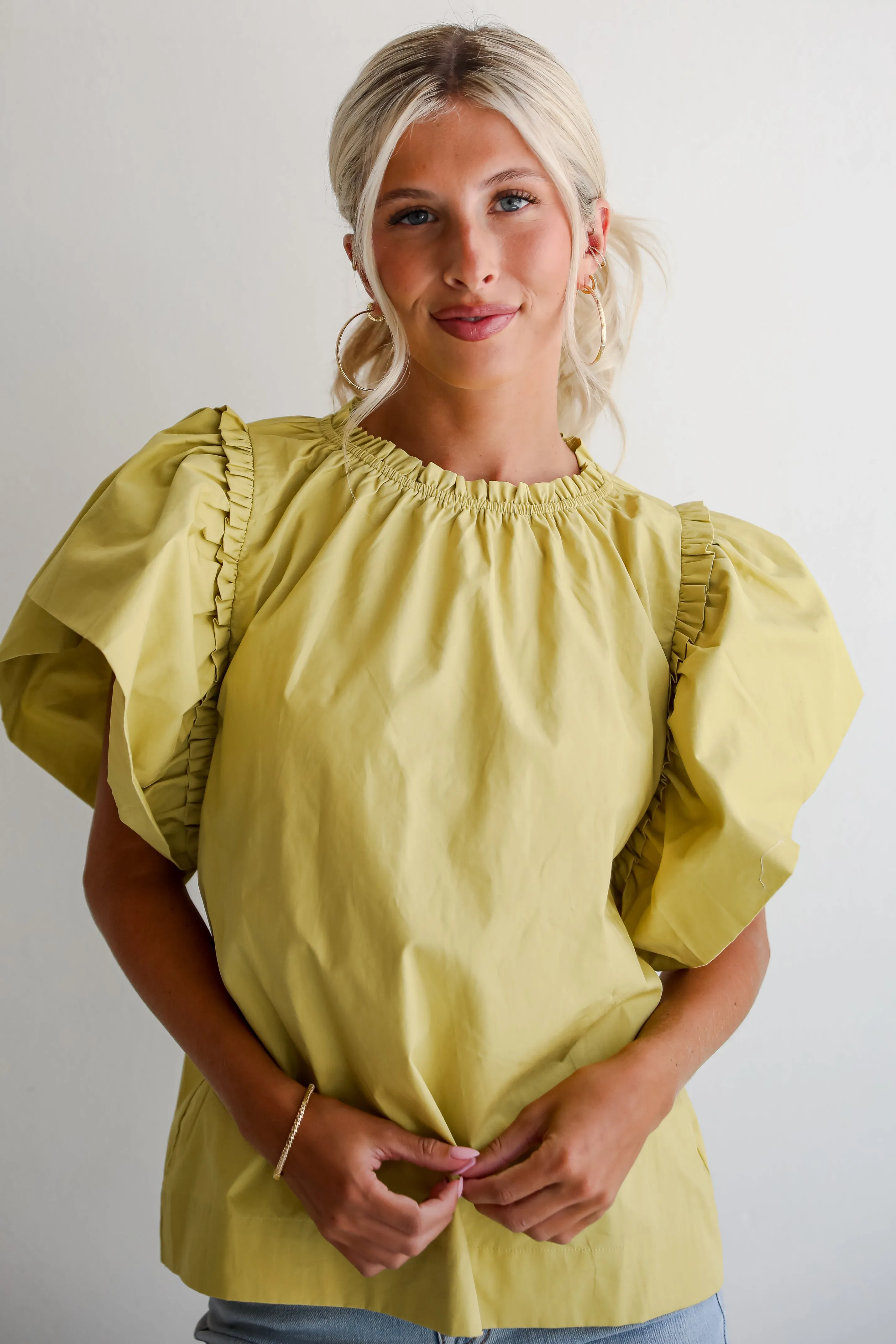 FINAL SALE - Precious Trend Chartreuse Ruffle Blouse