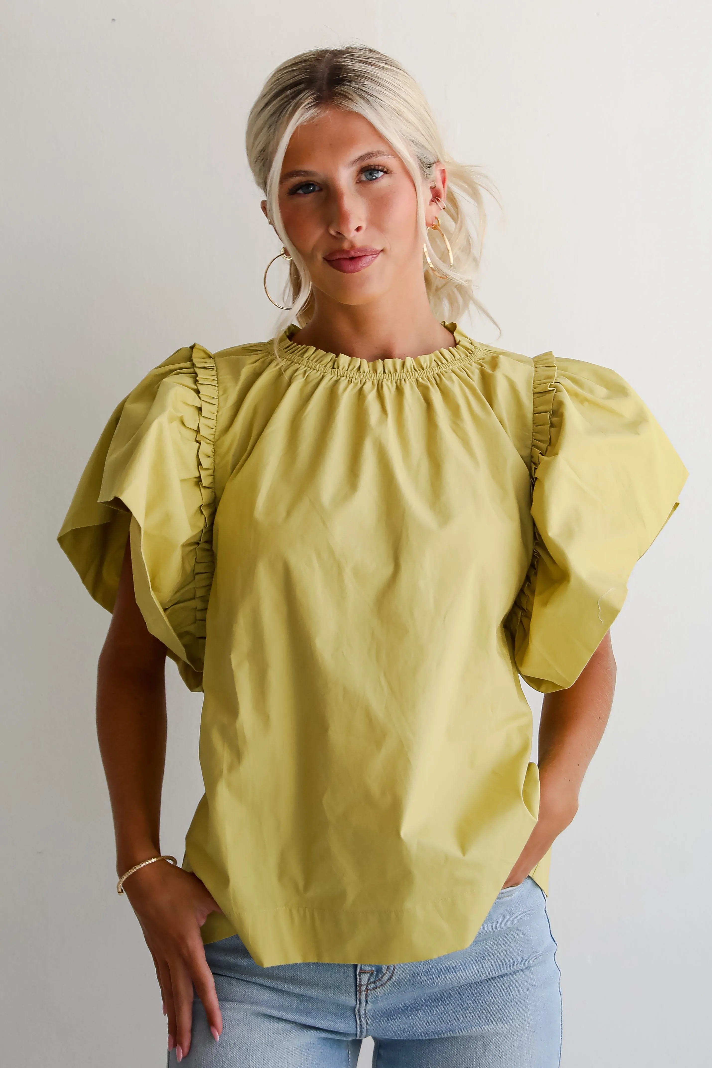 FINAL SALE - Precious Trend Chartreuse Ruffle Blouse