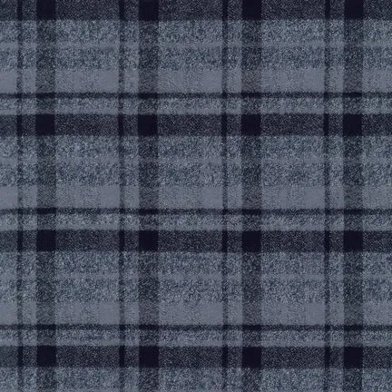 Mammoth Cotton Flannel  "Black Ice" Gray Plaid Fabric, 1/4 yard