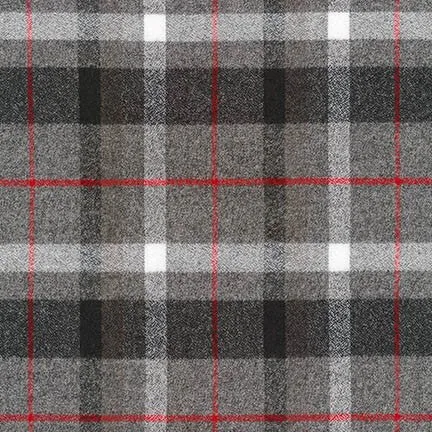Mammoth Cotton Flannel "Loppet" Grey Plaid Fabric, 1/4 yard