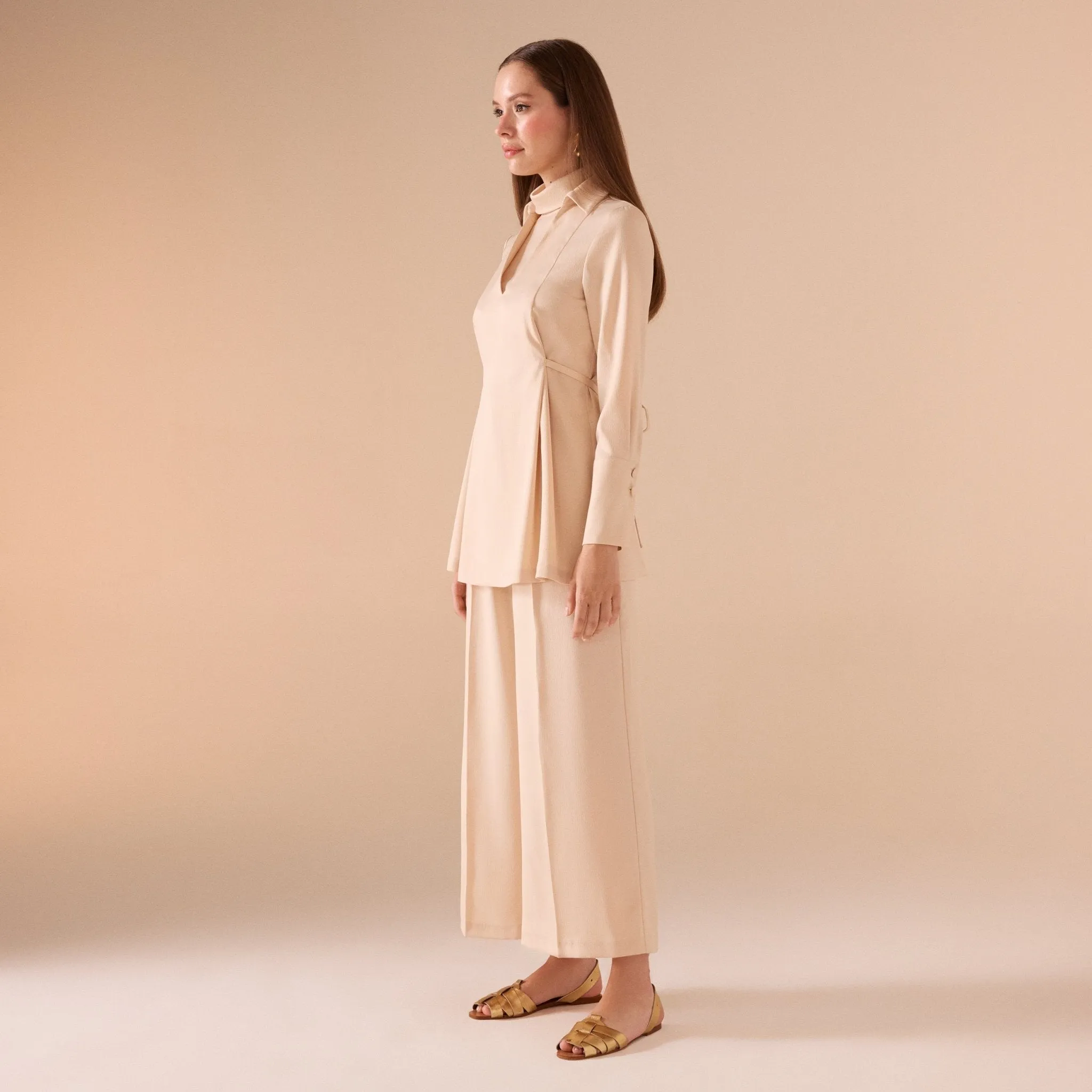 Nude Satin Long Sleeve Top