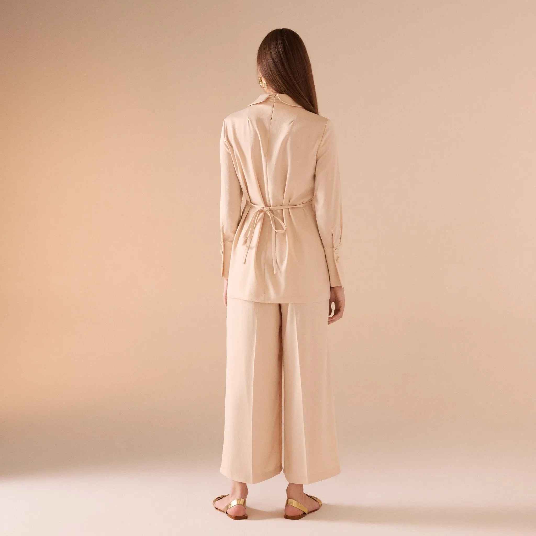 Nude Satin Long Sleeve Top