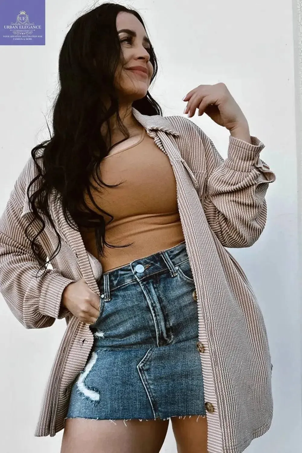 Smoke Gray Drop Shoulder Plus Size Shacket
