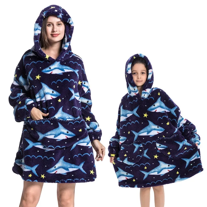 Winter Sherpa Blanket Plush Fleece Family Matching Hooded Girl Sweatshirt Oversized Hoodie