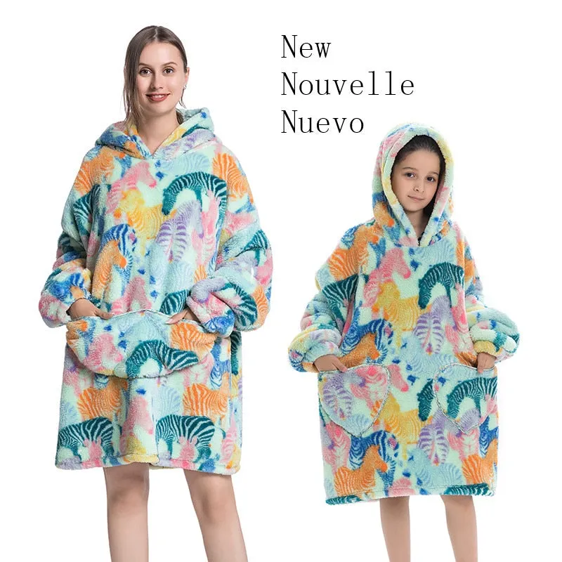 Winter Sherpa Blanket Plush Fleece Family Matching Hooded Girl Sweatshirt Oversized Hoodie
